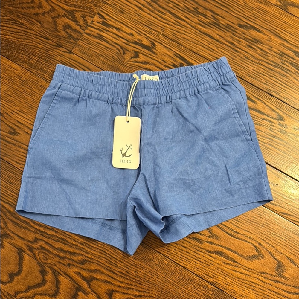 Light Blue Elastic-Waist linen Shorts